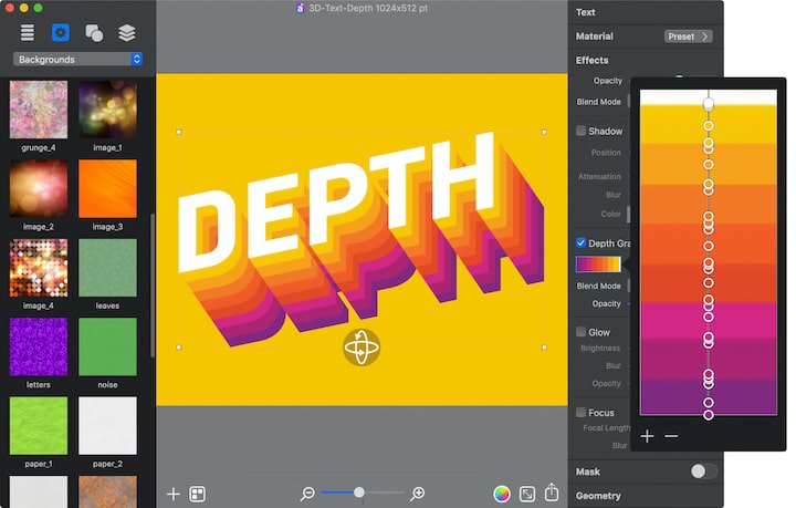 Depth effect in 3D typography.